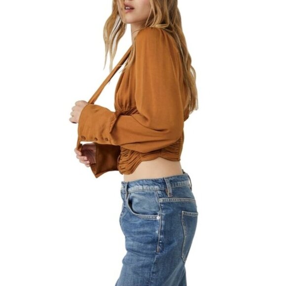 Free People Meet Me There Buttondown Top in Amber X-Small New Womens Blouse - Picture 12 of 14